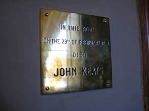 Plaque in Keats' bedroom